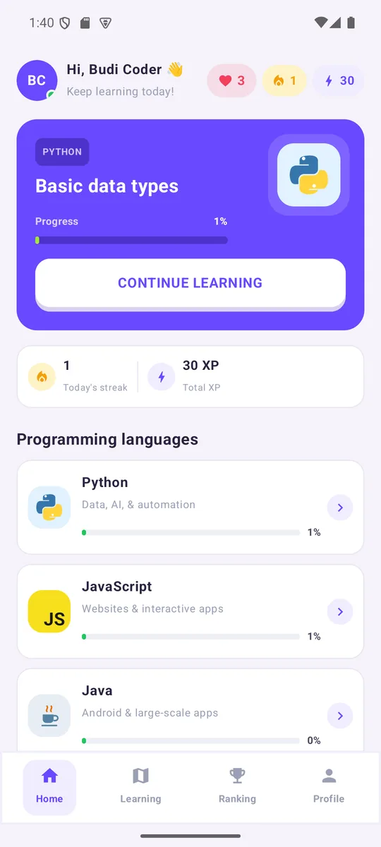 NgodingYuk app home screen